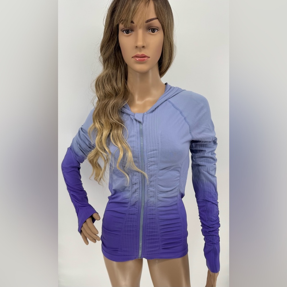 ATHLETA CADENCE ELECTRIC & PANSY PURPLE FULL ZIP ATHLETIC HOODIE SEAMLESS SZ XS